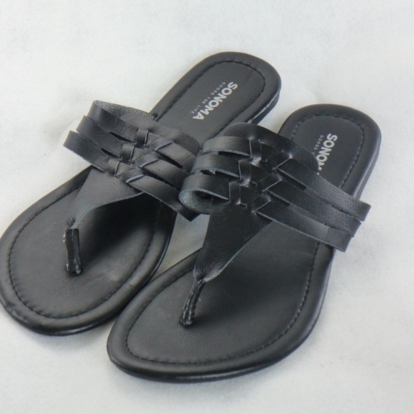 Sonoma Shoes - SONOMA Black Leather Cross T-Strap Sandals